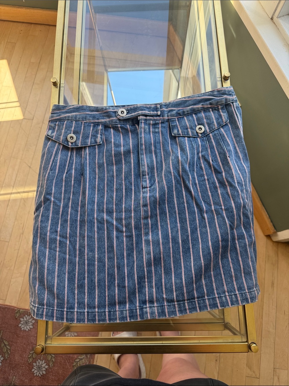 Love Riche Blue Denim Mini Skirt with Pink Stripes